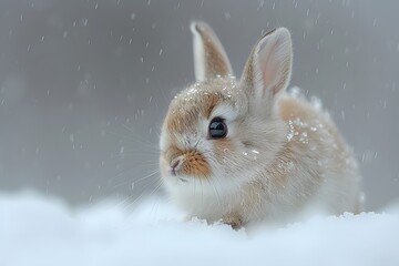 Small Rabbit Sitting in Snow