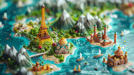 3D illustration of world tourism day generating travel excitement and highlighting global destinations. - obrazy, fototapety, plakaty