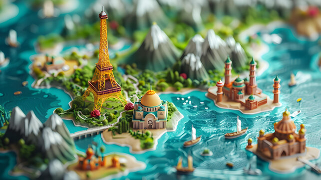 3D illustration of world tourism day generating travel excitement and highlighting global destinations.