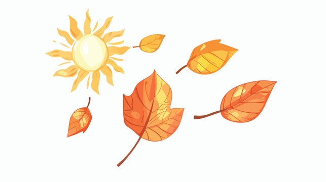 Bright warm sun light orange dry leaves autumn flat vector