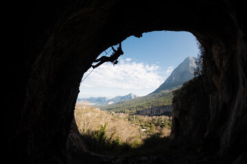 Rock climber climbing rock