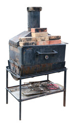 Homemade grill welded from iron rods and sheets isolated