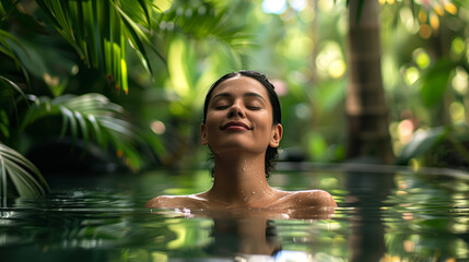 Nature-Inspired Spa Therapy: Serene Session Amid Lush Greenery, Rejuvenating Atmosphere, woman spa in nature