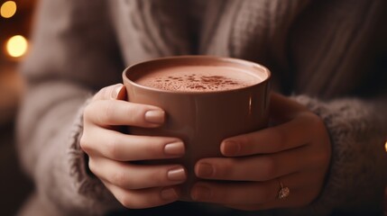 A woman is holding a cup of hot chocolate