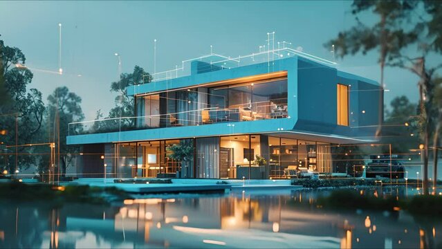 Advanced smart home system, 3D isolated background, modern building concept