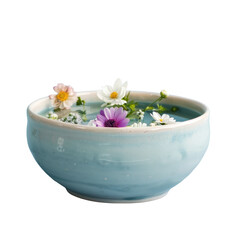 A bowl of water with flowers