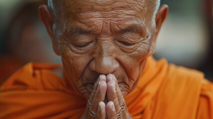 buddha monk with his hands in prayer. generative ai