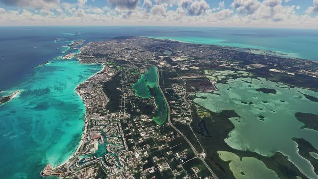 Top aerial view of Lake Cunningham in Nassau in the Caribbean. The Bahamas