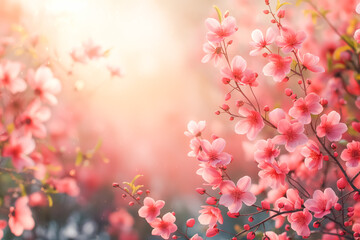 Spring banner, branches of blossoming tree on nature outdoors. space for text
