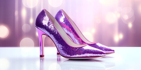 women purple high heel Trendy Fashionable Elegant and preety on a blured background - obrazy, fototapety, plakaty