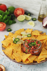 Fresh homemade pico de gallo with corn chips