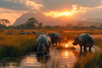 Foto op Plexiglas hippo in the sunset © Gau