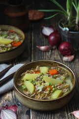 A bowl with traditional German dish - stew Eintopf	