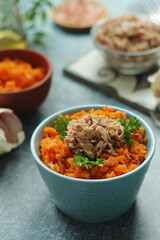 Houria, cooked carrot salad, a traditional dish of Tunisian cuisine