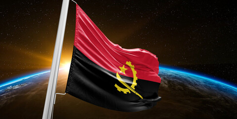 Angola national flag cloth fabric waving on beautiful global Background.