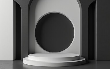 A black and white photo of a stage with a white circle in the middle. The photo is abstract and gives off a sense of emptiness and loneliness