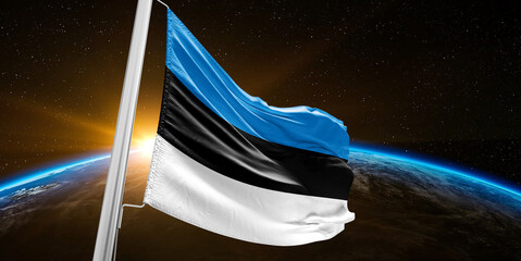 Estonia national flag cloth fabric waving on beautiful global Background.