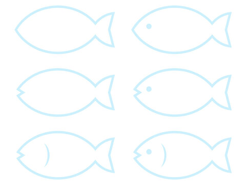 ミニマル魚マークセット：薄青線