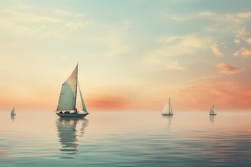 A group of sailboats drifting on a calm sea, sailboats drifting on sea, AI generated