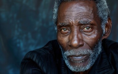 A man with a beard and gray hair is looking at the camera. He is wearing a black jacket and a black shirt