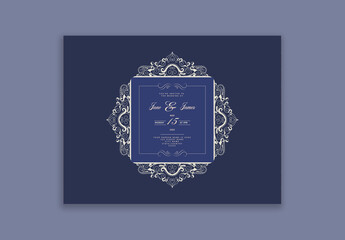Lace wedding card design in blue color. 