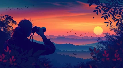 Deurstickers Captivating Birdwatching Moment at Picturesque Scenic Overlook during Breathtaking Sunrise or Sunset © Digital Artistry Den