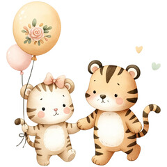 Obraz premium cute watercolor tiger mother, tiger clipart, mother's day clipart