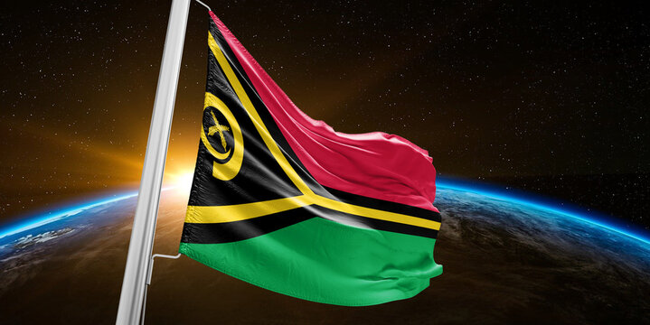 Vanuatu national flag cloth fabric waving on beautiful global Background.