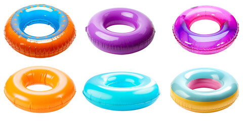 Set of Colorful swim inflatable ring or rubber ring isolated on background, summer vacation concept, swim tube for pool.