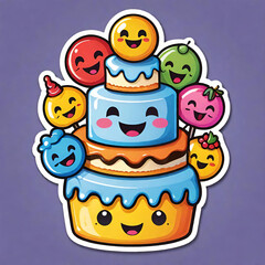 Birthday cake sticker with smileys