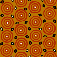 Seamless african Adinkrahene sign pattern. Ethnic and tribal motifs. Brown, khaki and black colors. Grunge texture. Vintage print for textiles - 778007528
