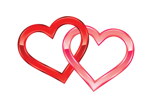 twin shiny metallic red pink love hearts linked