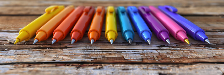 Felttip pens on a wooden background, Markers of rainbow colors isolated on white background LGBTQ rainbow flag Gay pride background .
 - obrazy, fototapety, plakaty