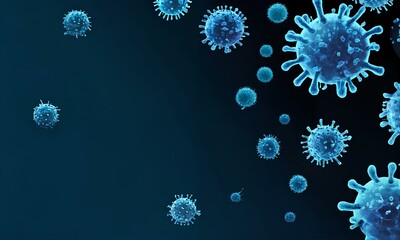 3D Spherical Viruses. microscope. Concept of viral infection, microbiology and virology. Virus background with copy space.｜3D球状ウイルス。顕微鏡。ウイルス感染、微生物学、ウイルス学の概念。 コピー スペースを持つウイルスの背景。 - obrazy, fototapety, plakaty