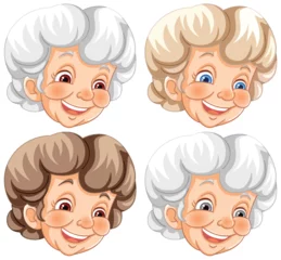 Fotobehang Four cheerful elderly ladies' illustrated portraits. © GraphicsRF