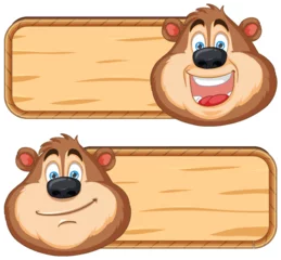 Fototapete Kinder Two illustrations of a happy bear with signboards.