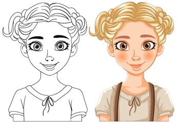 Vector illustration of a girl, black and white to color - 778008783