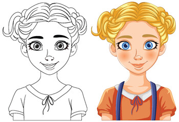 Colorful and line art illustrations of a girl - 778008787