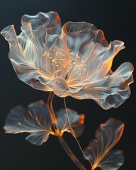 3D flower side view, hyperrealistic, morning glow ,with copy space.
