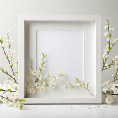 white frame with a white background and a white flower in the middle