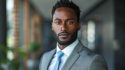 Fototapeta premium Businessman in Suit and Tie Standing in Front of Building