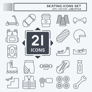 Icon Set Skating. related to Sport symbol. line style. simple design illustration