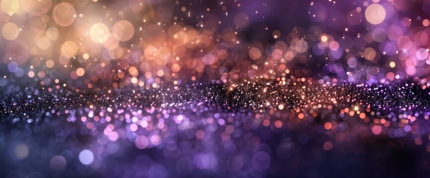 glitter vintage lights background. gold, silver, purple and black. de-focused,blur image of abstract background from spray water, similar to star or galaxy using as wallpaper

