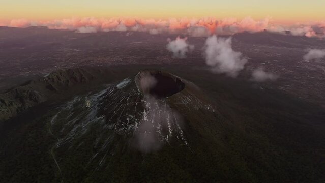 Aerial view at sunset of Mount Vesuvius in Naples. Italy