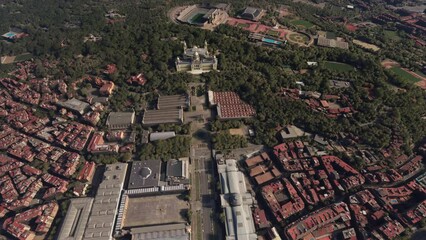 Top aerial view of the Palau Sant Jordi in Barcelona city. Spain