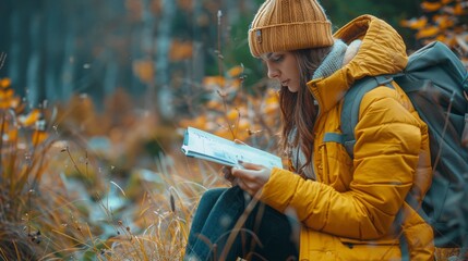 Woman in Yellow Jacket Sitting in Field