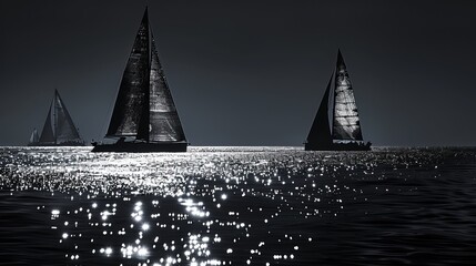 The best sailboats of the south pacific in dark white and dark black style - obrazy, fototapety, plakaty
