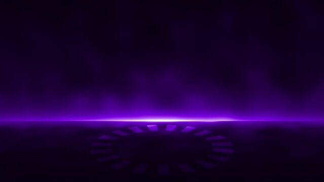 Purple color glowing empty space or empty stage with rotating ring at the center