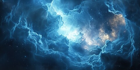 Abstract burst of fog cosmic energy blue nebula. Generative Ai - obrazy, fototapety, plakaty