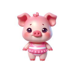 Fototapeta premium Cute pinky pig happy in summer dancing and smiling png.